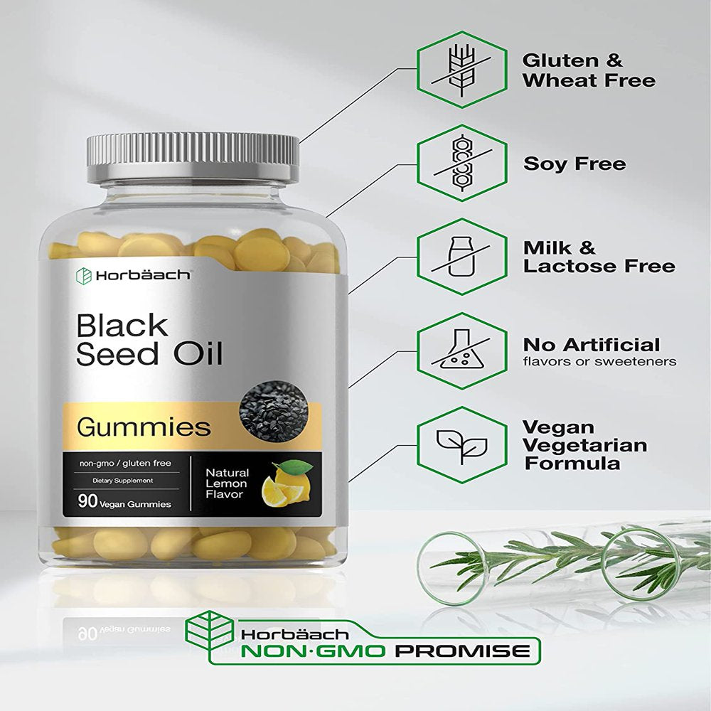 Blackseed Oil Gummies | 90 Count | Vegan Formula | Natural Lemon Flavor | by Horbaach