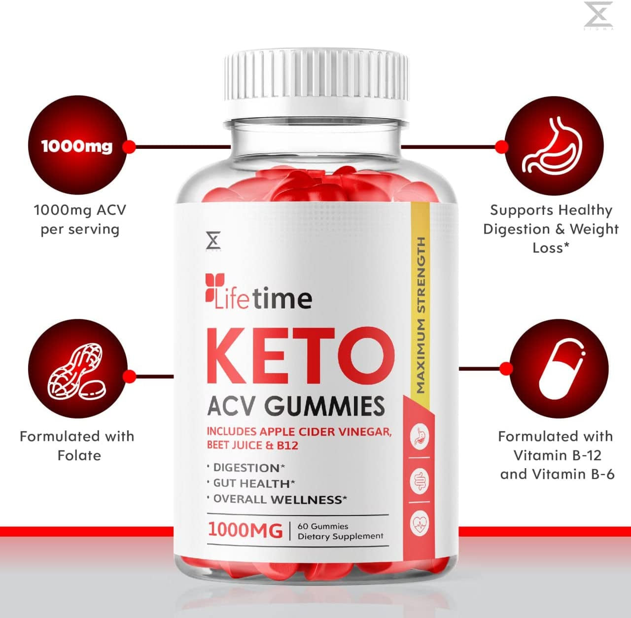 (5 Pack) Lifetime Keto plus ACV Gummies with Pomegranate Lifetime Keto plus ACV Gummies Advanced Life Time Keto Apple Cider Vinegar Gummy (300 Gummies)