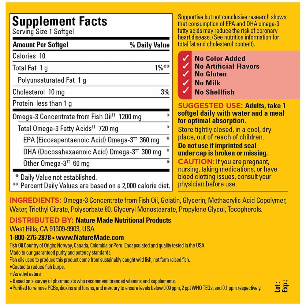 Nature Made Burp-Less Fish Oil 1200 Mg Softgels, 300 Count for Heart Health?