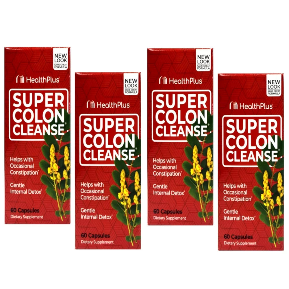 4 Pack Health plus Super Colon Cleanse Psyllium with Herbs, 60 Capsules Each