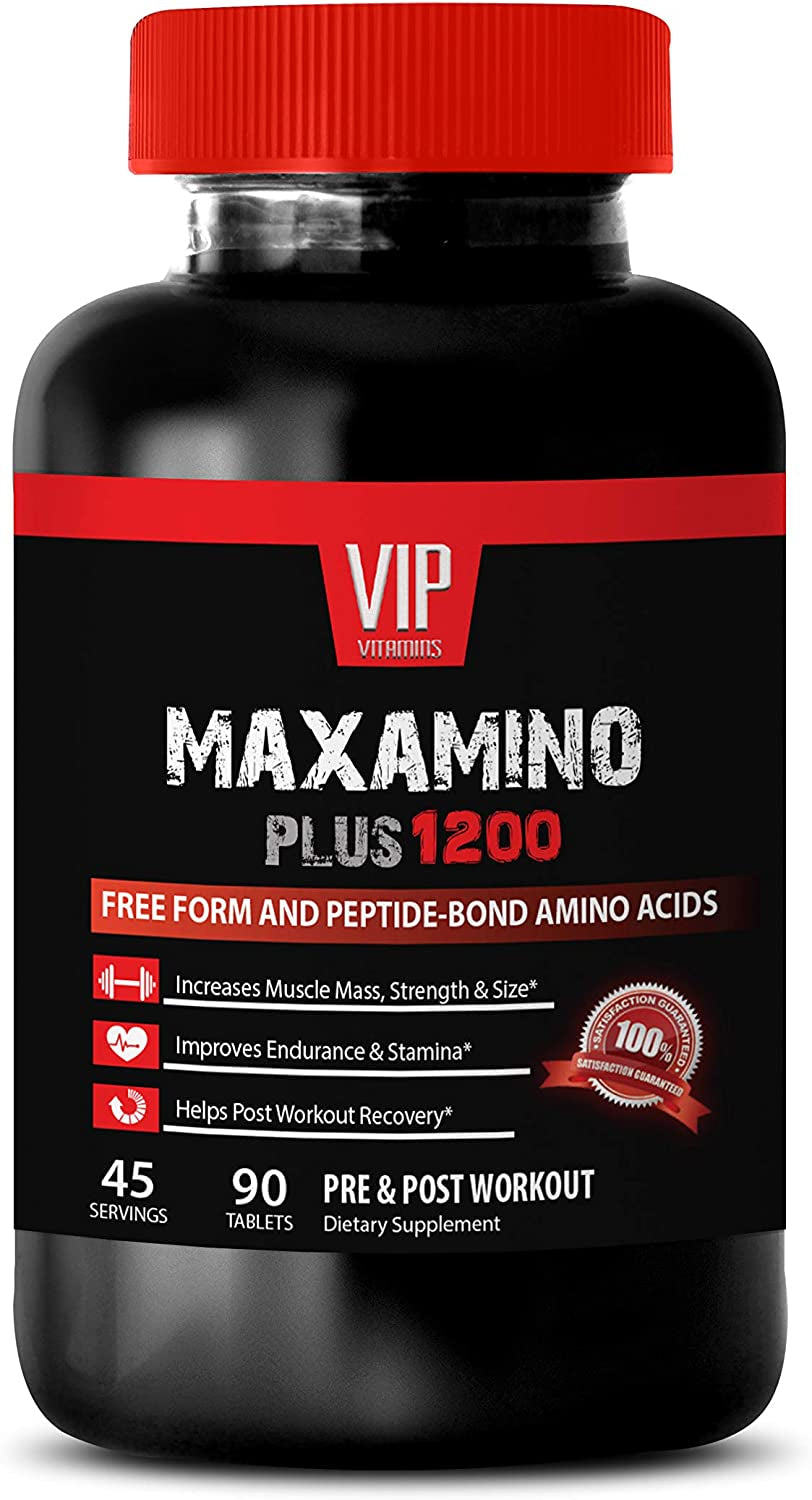 VIP VITAMINS Muscle Building Supplements for Men, Recovery Formula - MAXAMINO plus 1200 MG PRE & Post Workout - Creatine Amino Acid Supplements, 1 Bottle (90 Tablets)