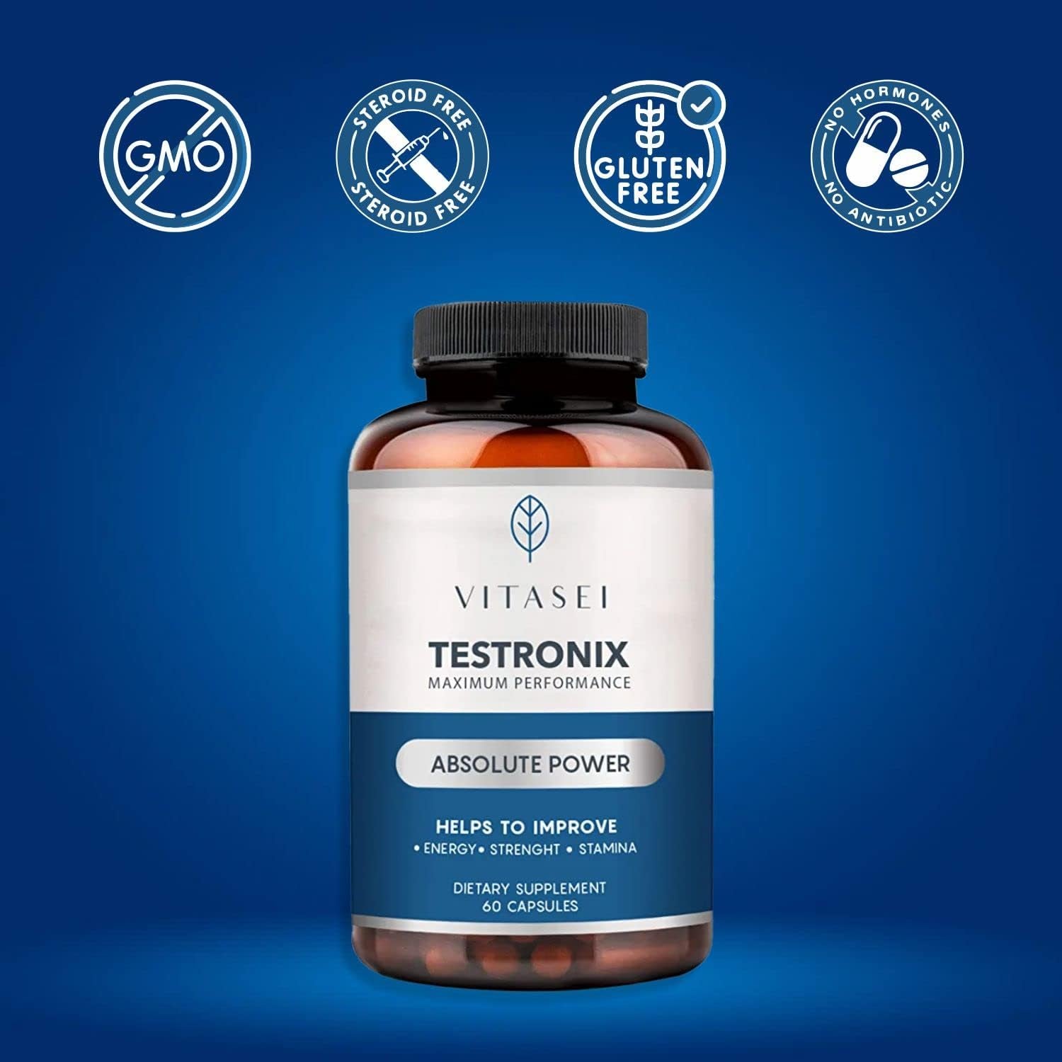 VITASEI Testronix Performance Supplement for Men - Energy and Muscle Supplements for Mens Health - 60 Capsules