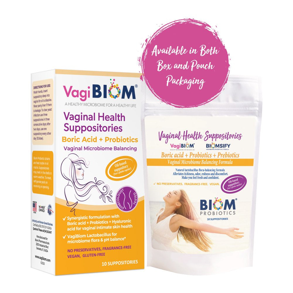 Vagibiom Boric Acid Vaginal Suppositories Yeast Symptom Relief Formula 5 Pack