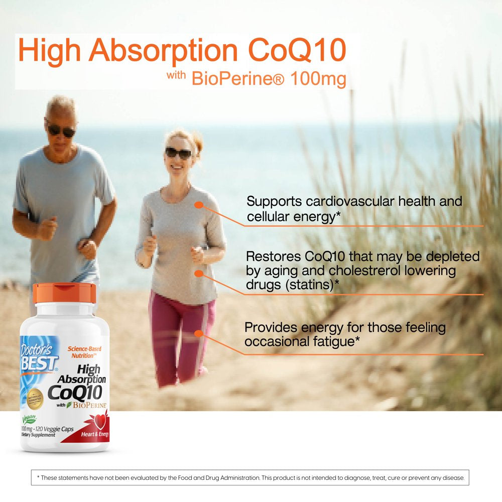 Doctor'S Best High Absorption Coq10 with Bioperine, Non-Gmo, Gluten Free, Soy Free, Vegan, Naturally Fermented, Heart Health, Energy Production,100 Mg 120 Veggie Caps