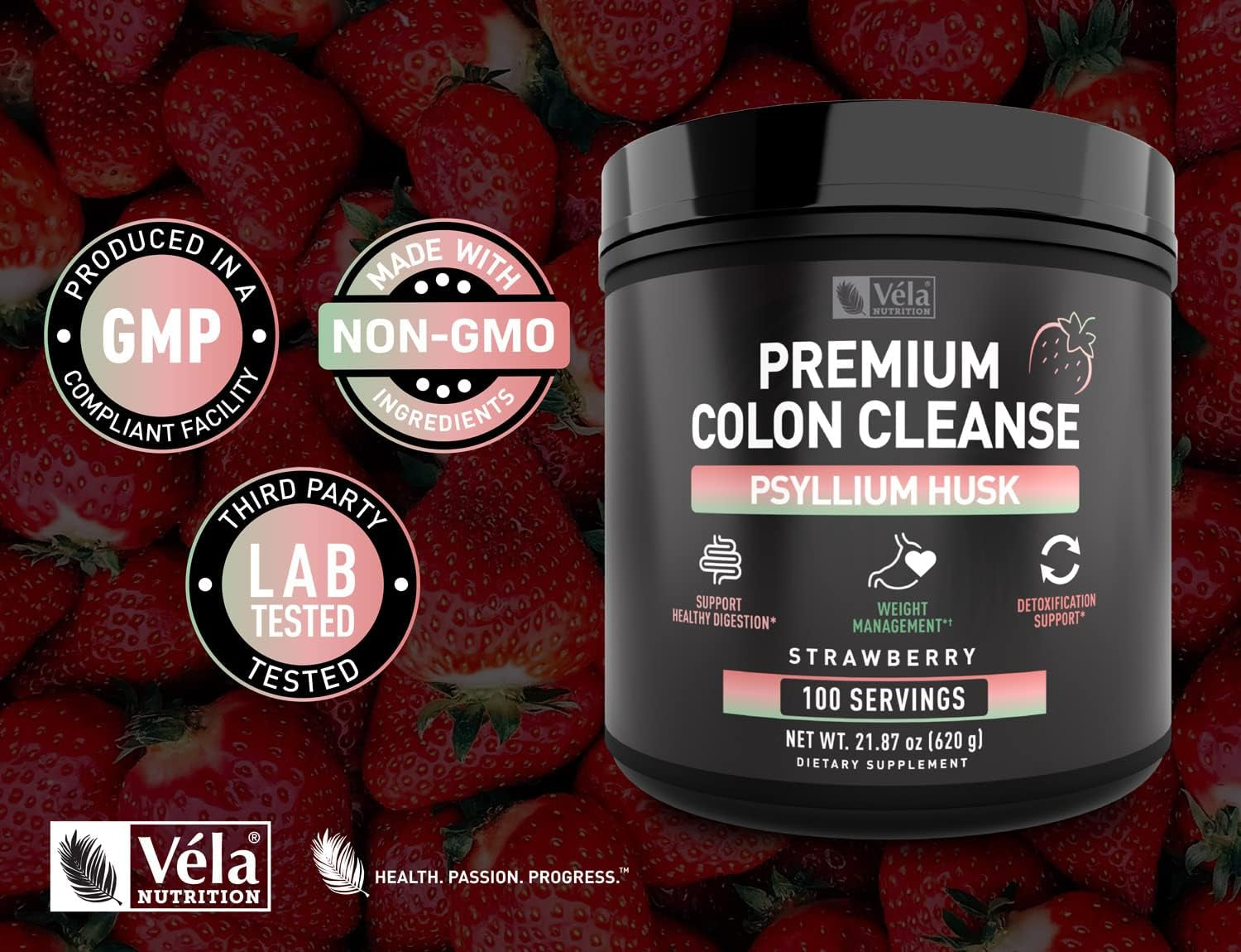 Psyllium Husk Powder Colon Cleanser | Superior Colon Cleanse | Support Healthy Digestion, Detoxification, and Weight Management | Strawberry Fruit Flavor, 100 Servings