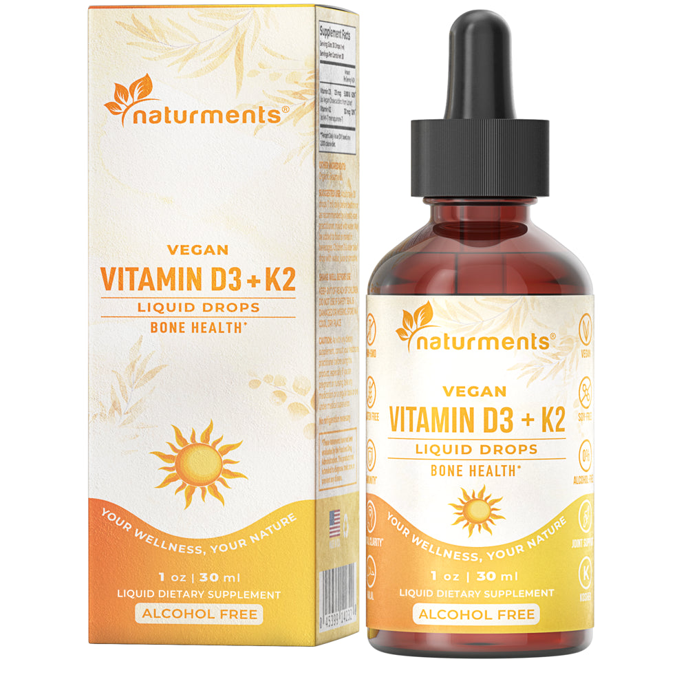 Naturments Vitamin D3 with K2 Liquid Drops (As Lichen) +K2 Complex : for Bone and Heart Health Formula Immune Support and Energy - Faster Absorption Non-Gmo, Vegan Alcohol-Free, Sugar-Free 1 Fl Oz