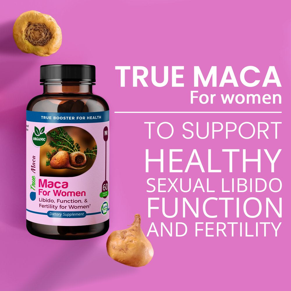 Truemed Maca for Women Libido, Function and Fertility for Female Organic Gelatinized Maca Powder Mood Support, Reproductive Health and Energy 500 Mg 60 Capsules