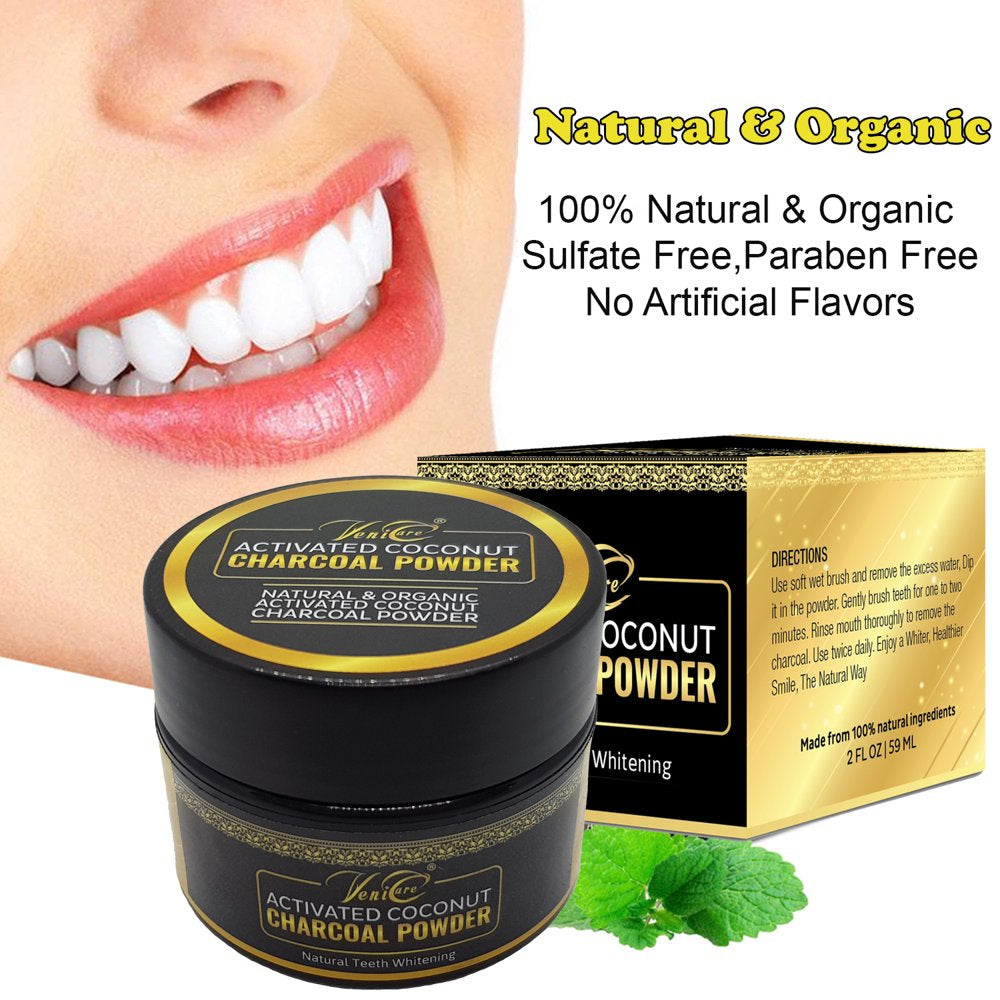 Venicare Natural Teeth Whitening Powder Organic Coconut Activated Charcoal 59 ML