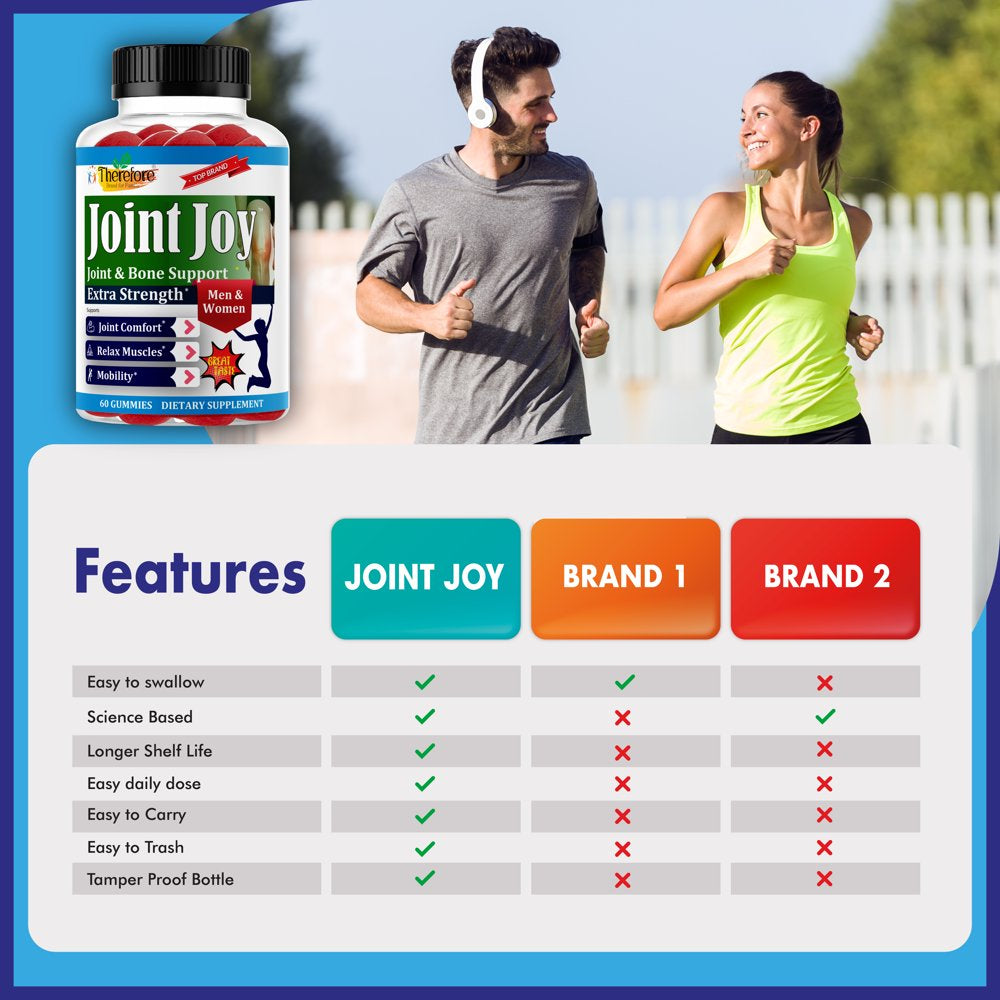 Joint Support Supplement with Glucosamine, Joint Health Gummy Vitamins for Men & Women 60 Gummies by Therefore