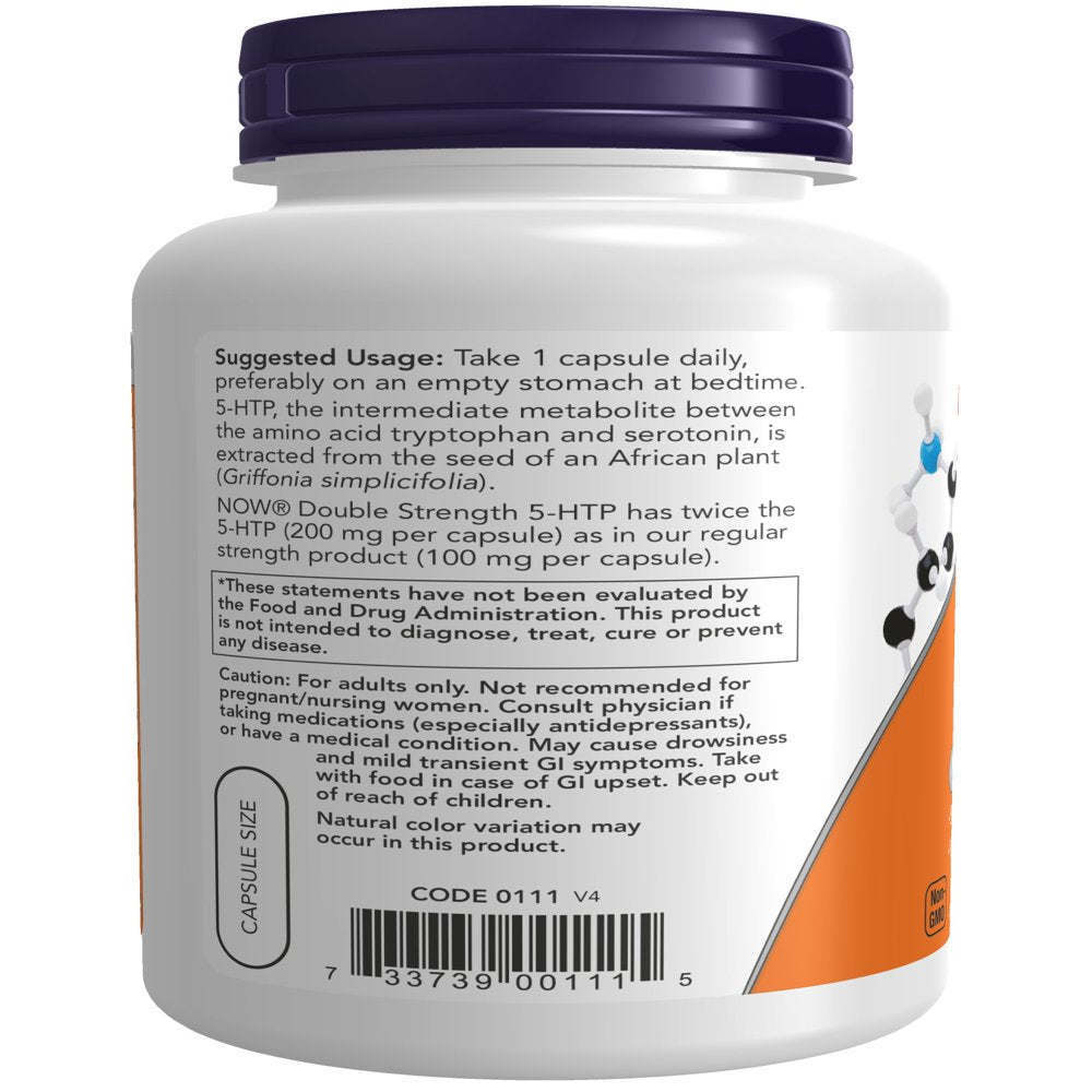 NOW Supplements, 5-HTP (5-Hydroxytryptophan) 200 Mg, Double Strength, Neurotransmitter Support*, 120 Veg Capsules