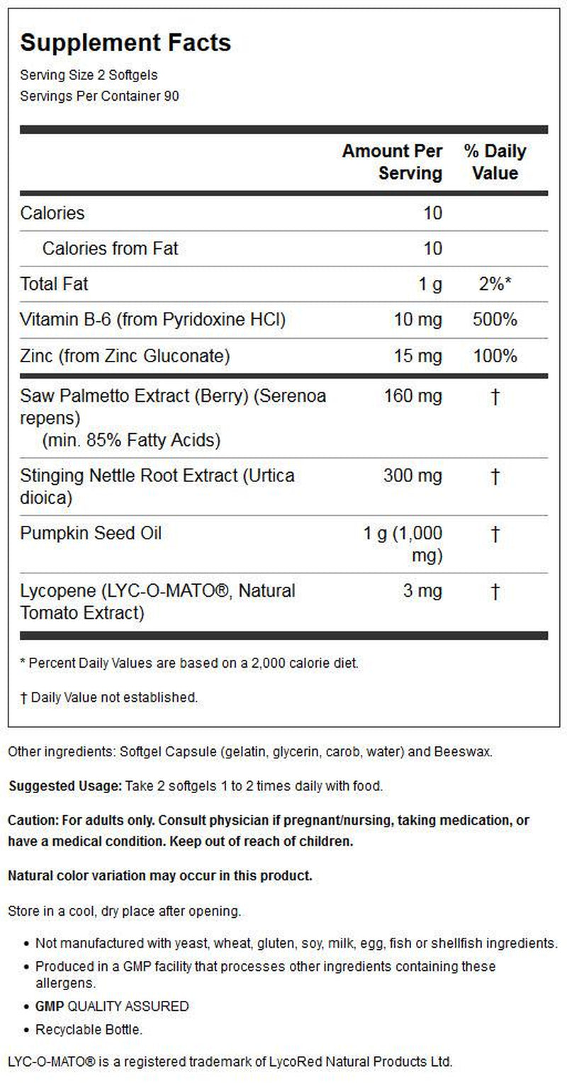 NOW Supplements, Prostate Support, Prostate Support, with Standardized Saw Palmetto, Stinging Nettle & Lycopene, 180 Softgels