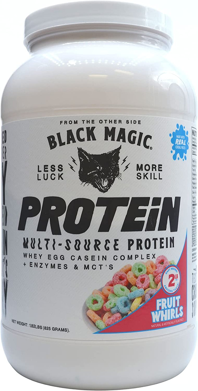 Magician Black Magic Multi-Source Protein - Whey, Egg, Casein Complex with Enzymes & Mct'S - Keto, Low Sugar - Pre/Post Workout - Fruit Whirls Flavor - 24G Protein - 2 LB