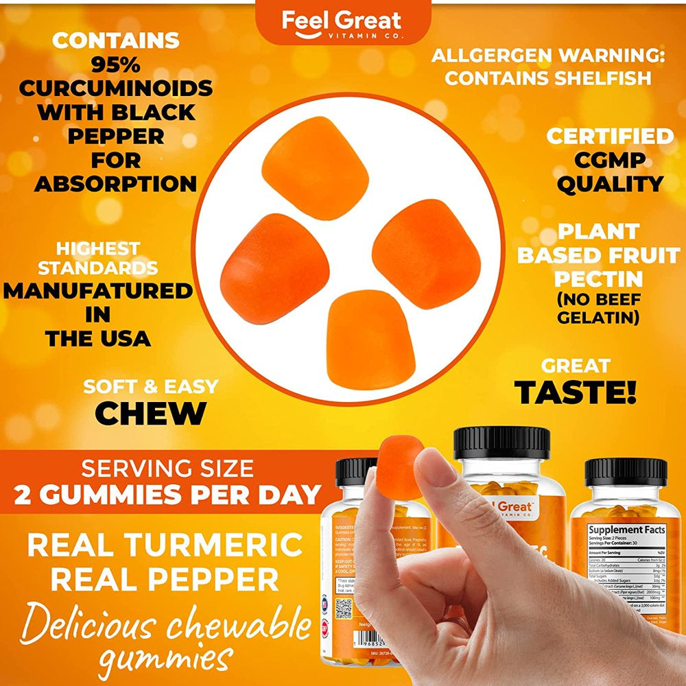 Turmeric Gummies | Turmeric Curcumin Extract | Chewable Turmeric Supplement | Vegan, Non-Gmo, Gluten Free | Support Joint Health & Inflammatory Responses