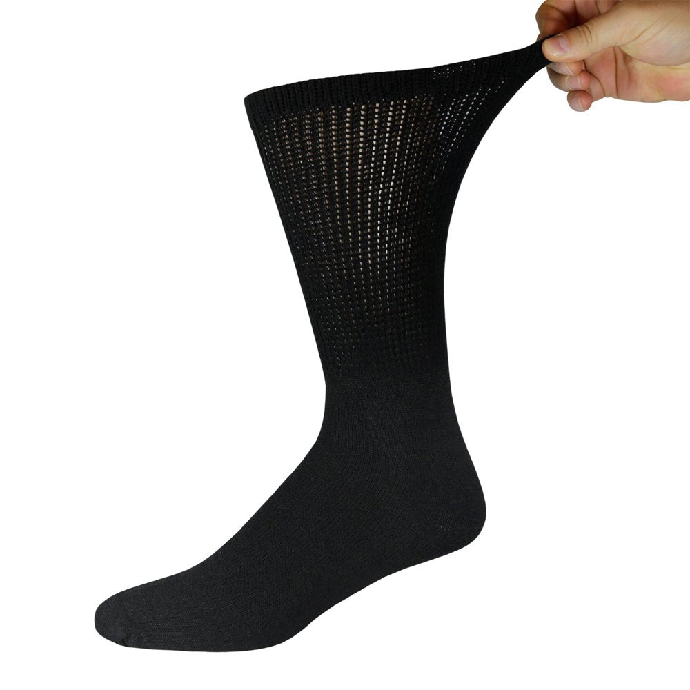 6 Pairs of Diabetic Cotton Neuropathy Crew Socks (Black, Sock Size 10-13, Fits US Men'S Shoe Size 9-10.5)