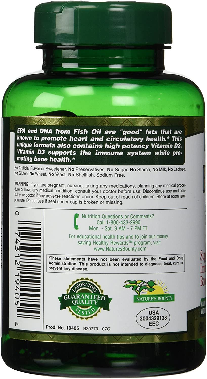 Nature'S Bounty Fish Oil + D3 1200 Mg Softgels 90 Ea