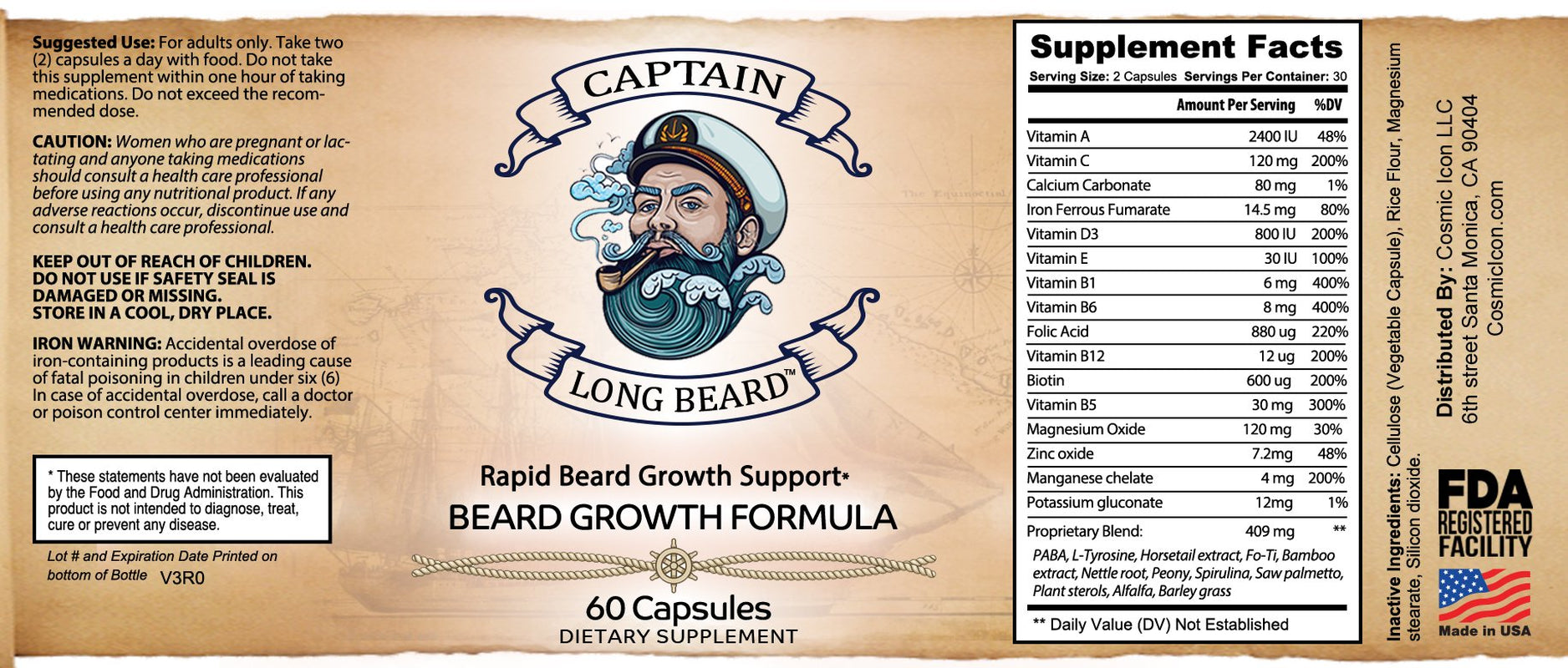 Beard Growth Supplementary Products and Hair Growth Pills with Biotin - 60 Capsules