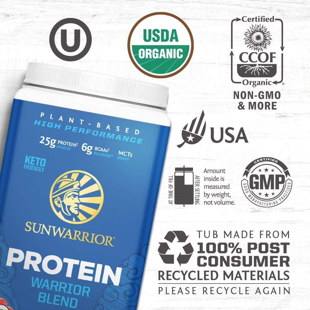 Vegan Protein Powder with BCAA | Organic Hemp Seed Protein Gluten Free Non-Gmo Dairy Free Soy Sugar Free Low Carb Plant Based Protein Powder | Unflavored 30 SRV 750 G | Warrior Blend by Sunwarrior