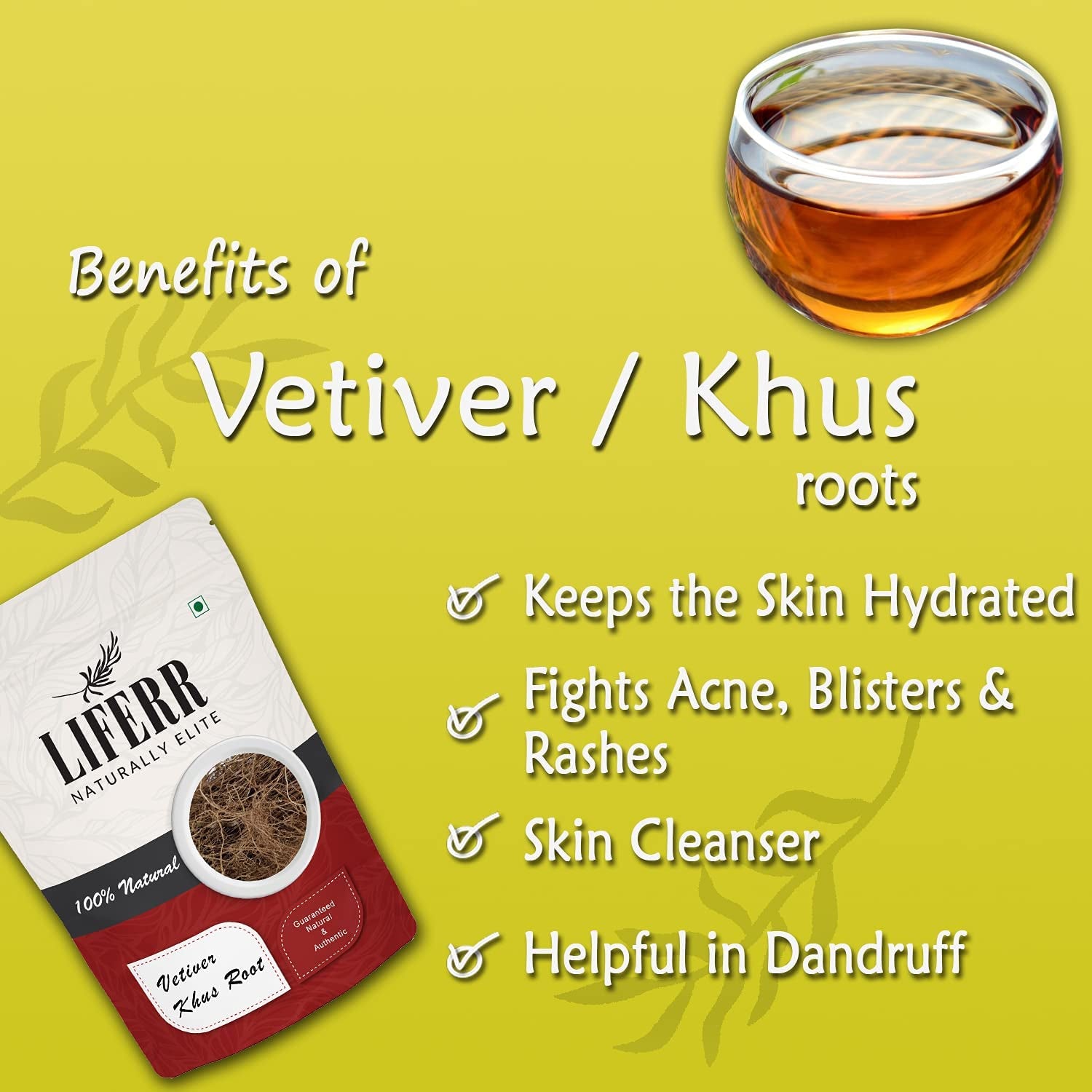 LIFERR Vetiver Powder | Khus Root Powder | Vetiveria Zizanioides Powder | Khuskhus | Ramachham | खस की जड़ | 100G