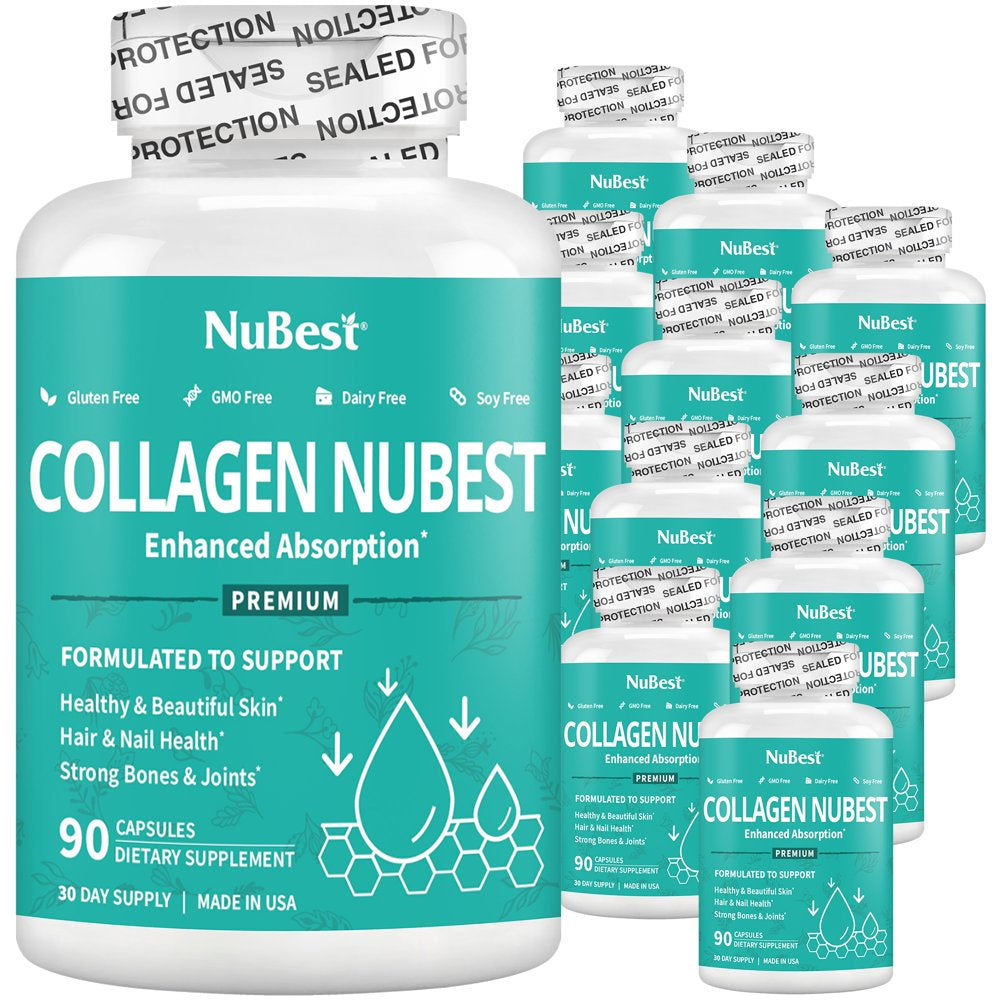 Collagen Nubest, Skin Beauty Supplement, Nourish Skin, Hair and Nails with Hydrolysate Collagen, 90 Capsules (Pack of 12)