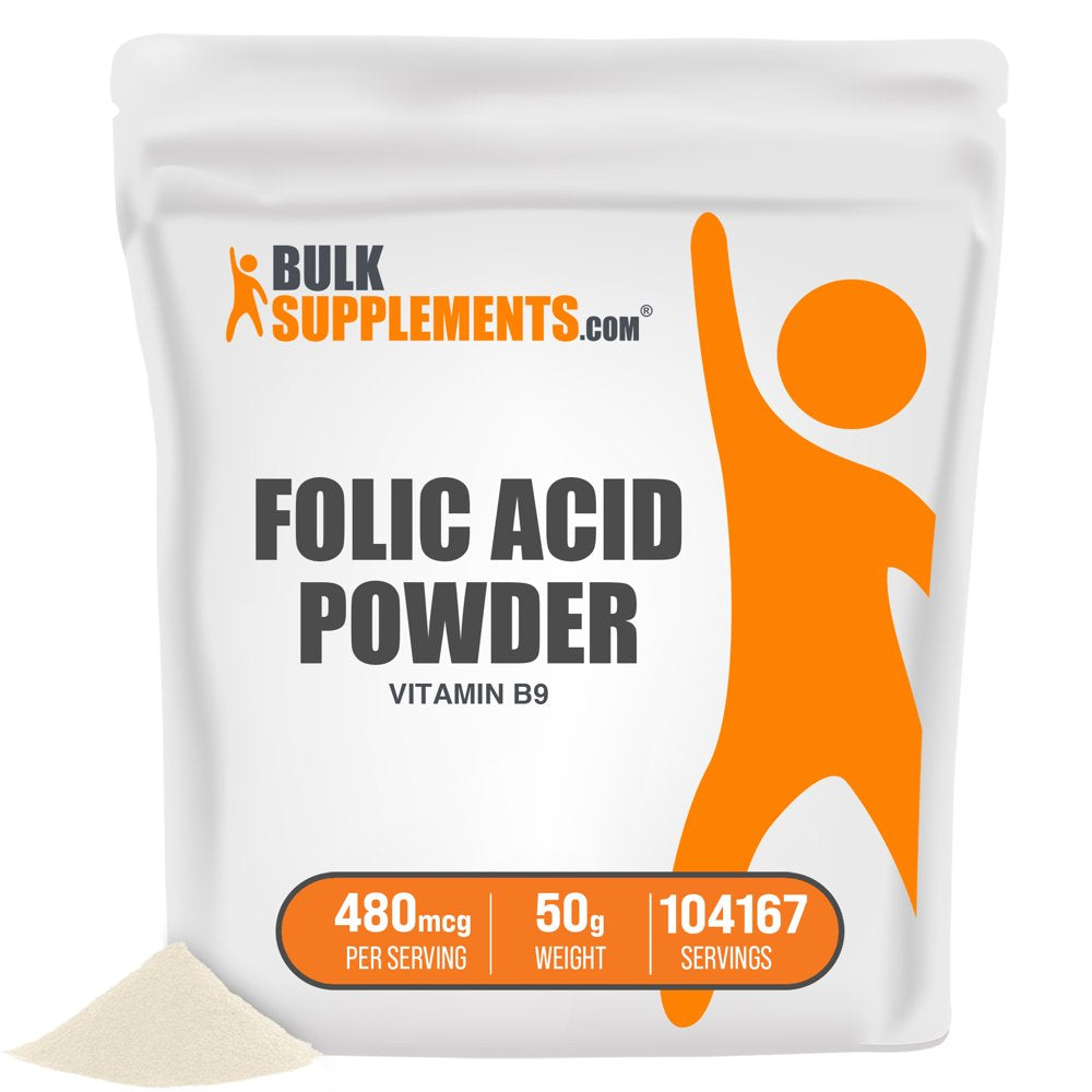 Bulksupplements.Com Folic Acid (Vitamin B9) Powder 480Mcg - Prenatal Vitamins (50 Grams)