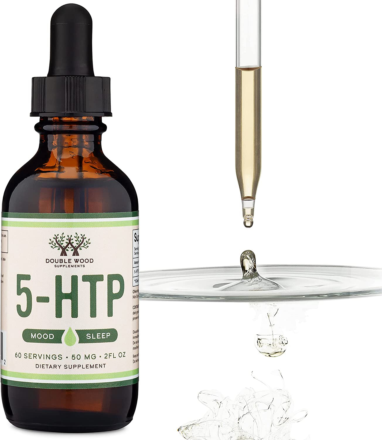 5HTP Liquid Drops - More Absorbable and Effective than 5 HTP Capsules (60 Servings of 50Mg 99%+ 5-HTP) Serotonin Supplement for Mood, Sleep, and Relaxation (Manufactured in the USA) by Double Wood