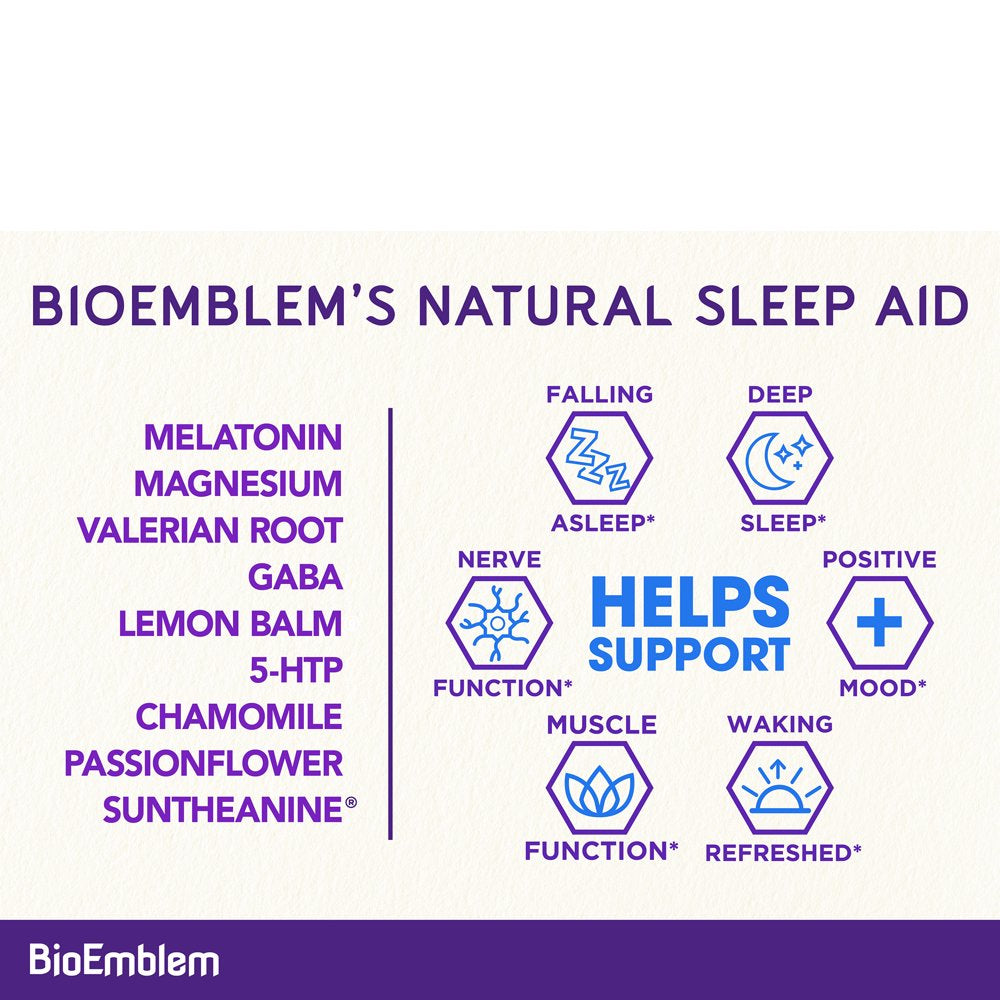 Bioemblem Sleep Aid - Adults, Melatonin, Valerian Root, Suntheanine - 60 Capsules