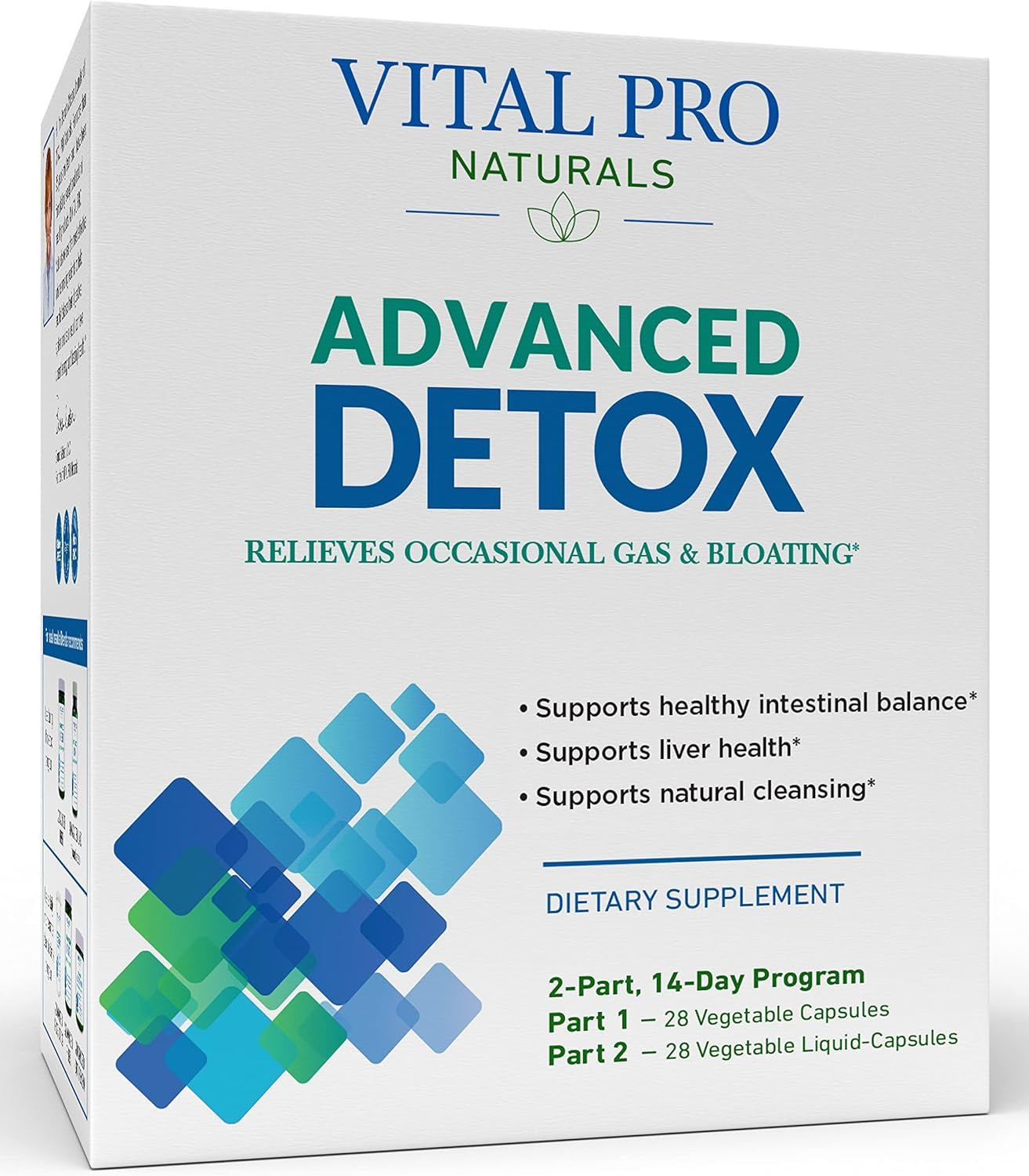 Vital Pro Naturals - Advanced Detox Cleanse for Occasional Gas and Bloating, Supports a Healthy Intestinal Balance, 2-Part - 14 Day Kit, 56 Capsules