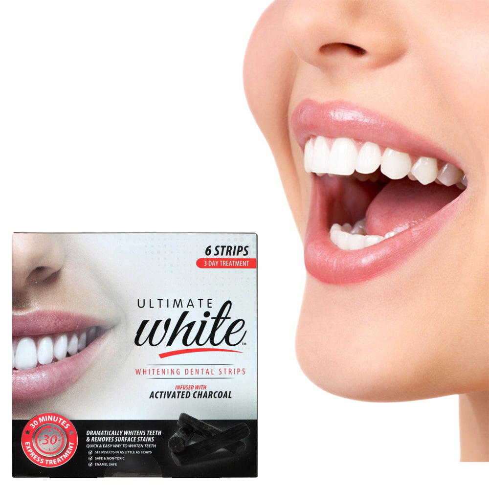 Ultimate White Whitening Dental Strips with Charcoal, No Sensitivity Formula No Slip, Enamel Safe for Whiter Teeth Whitening without Any Harm for Men & Women 6Ct Each Box Pack of 2 Total of 12 Strips