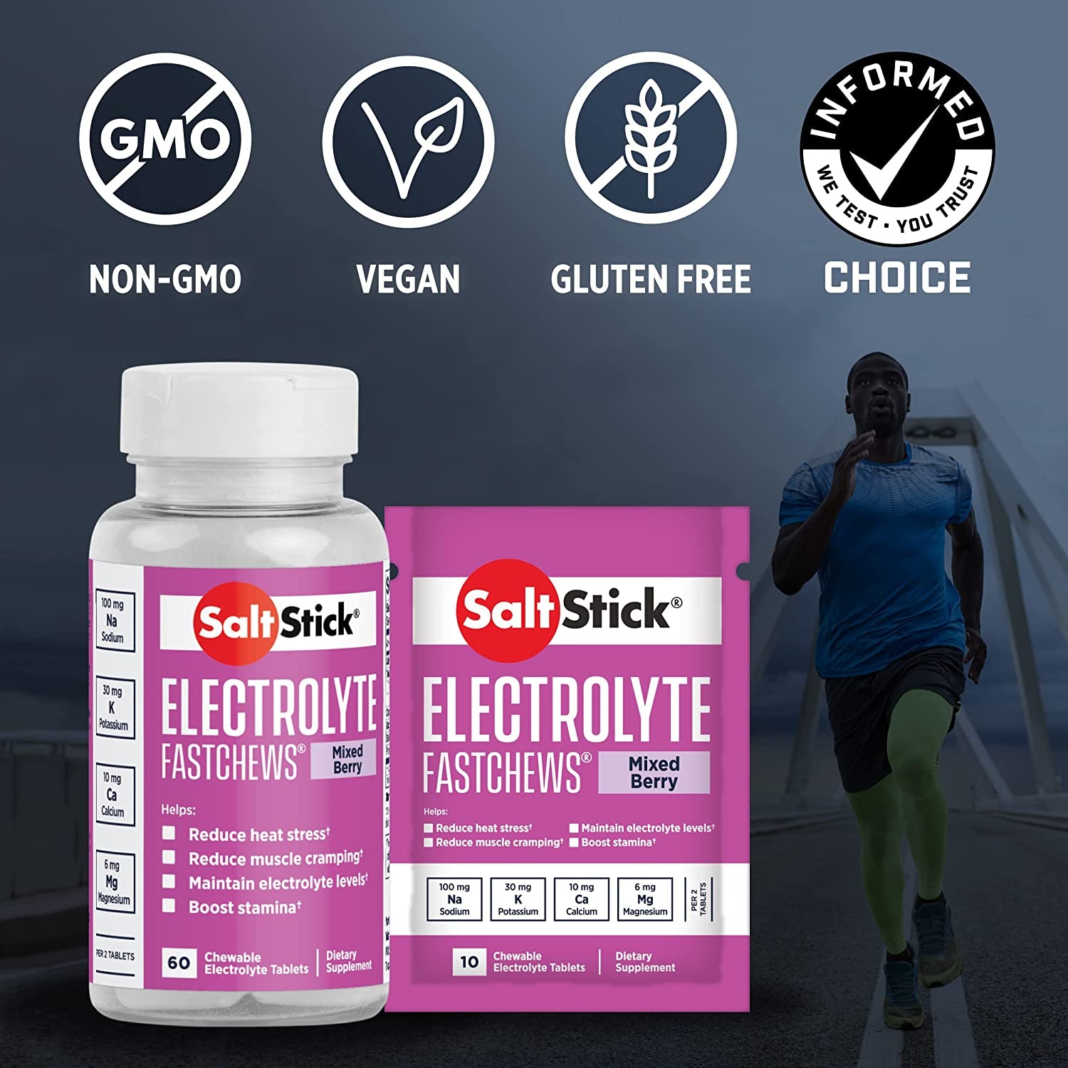 Saltstick Electrolyte Fastchews Chewable Tablets | 120 Count - Mixed Berry | Salt Tablets for Runners, Sports Nutrition, Hydration Tablets, Electrolyte Chews | 12 Packets of 10 Tablets Each