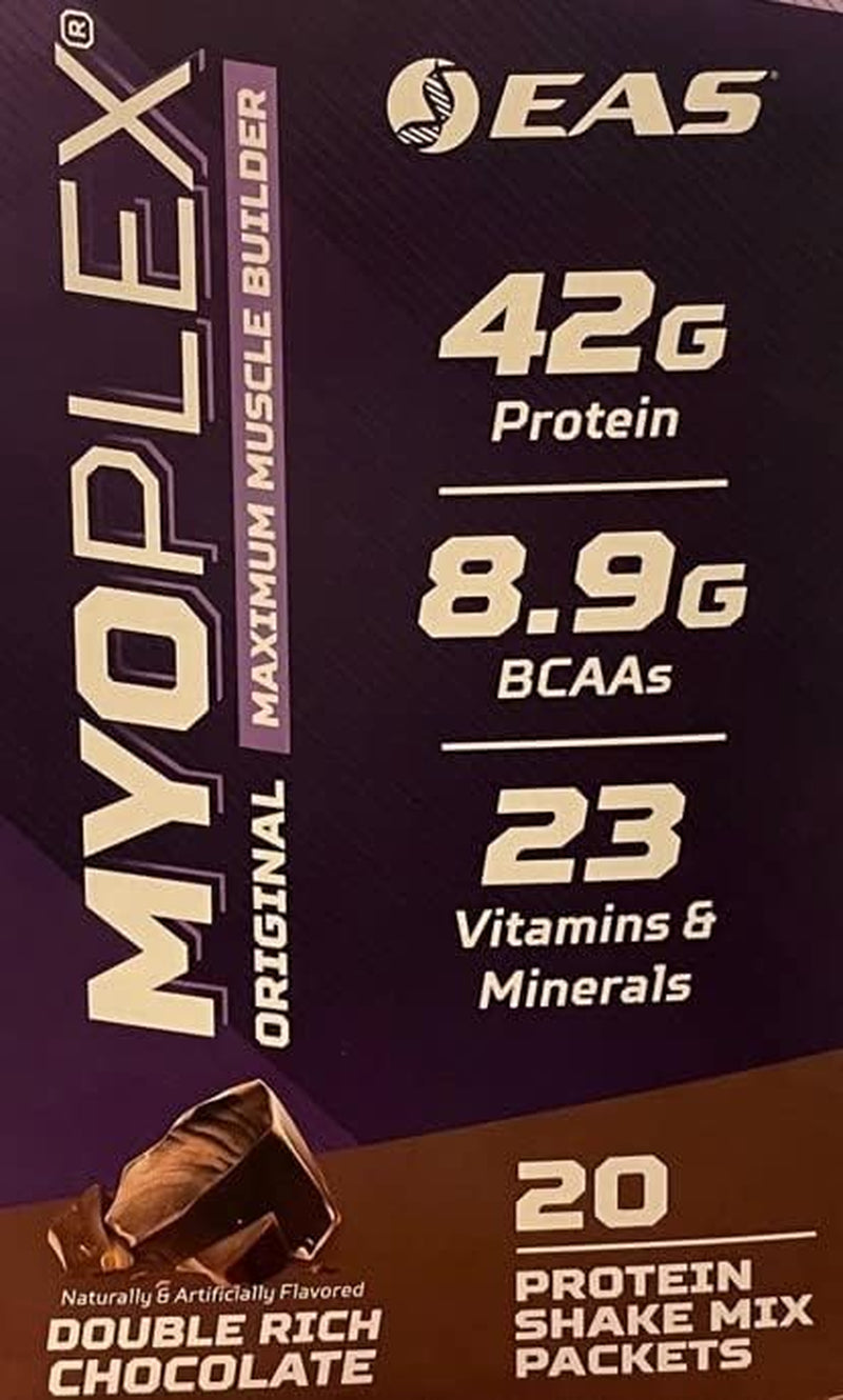 EAS Original MYOPLEX Maximum Muscle Builder - Meal Replacement Protein Mix - Double Rich Chocolate - 20 Individual Packets - Quality Protein Blend - 42G per Serving