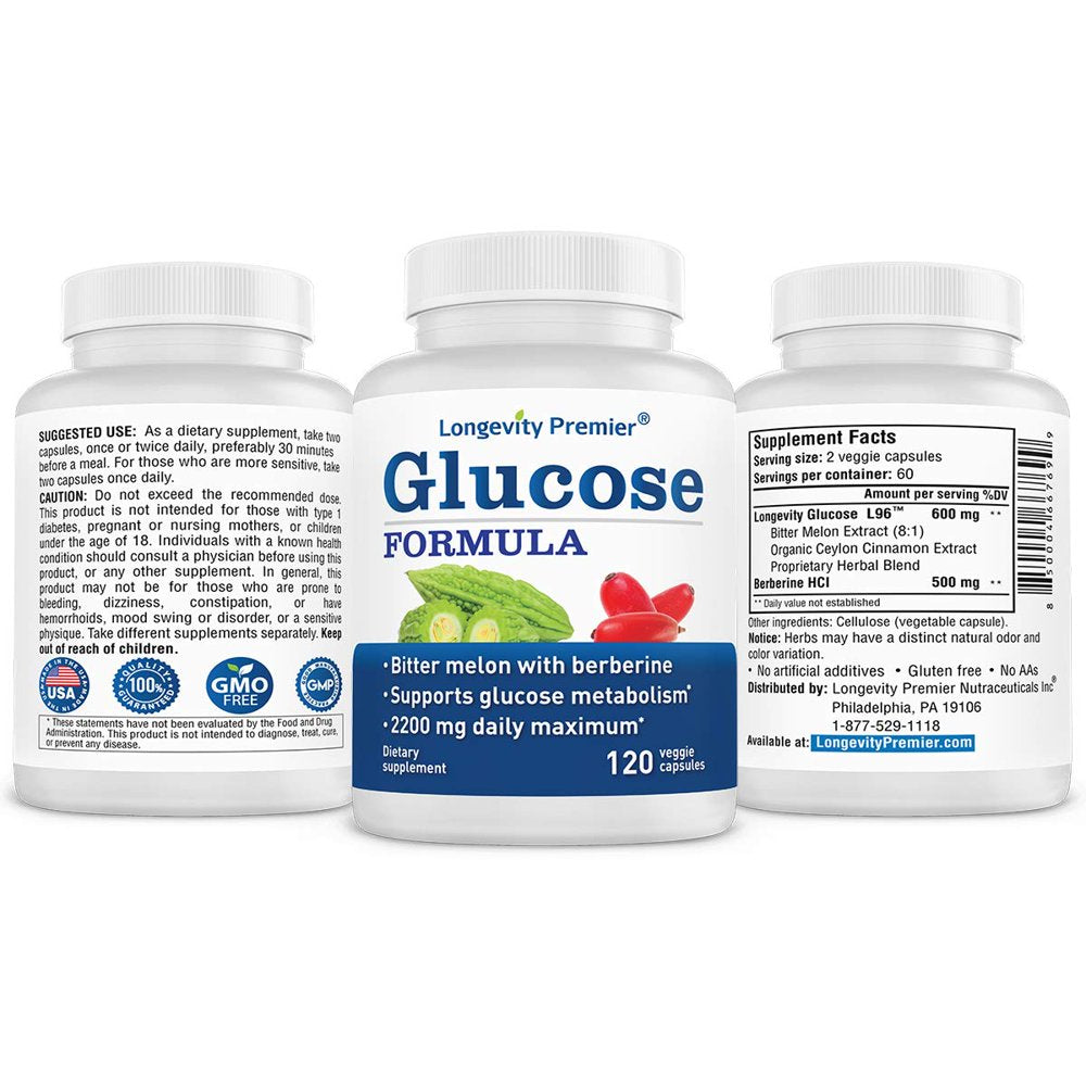 Longevity Glucose Formula - Supports Glucose Metabolism. - Berberine, Bitter Melon, Cinnamon and More.