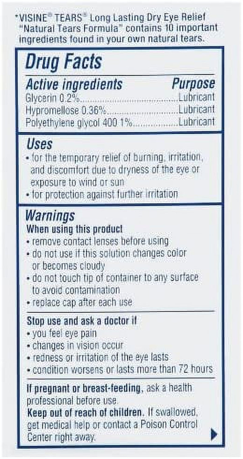 Visine Dry Eye Relief Lubricant Eye Drops for Irritated & Dry Eyes, 0.5 Fl. Oz