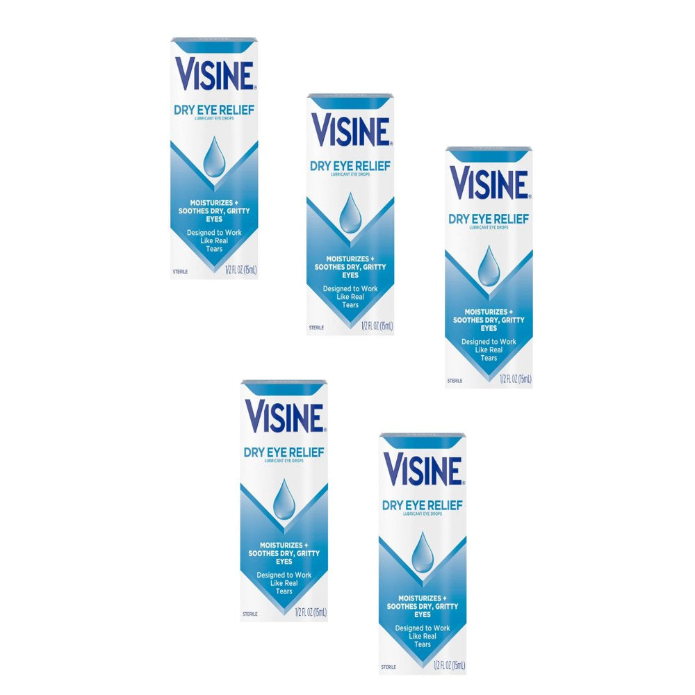 5 Pack Visine Tears Dry Eye Relief Sterile Lubricant Eye Drops 0.5 Oz Each