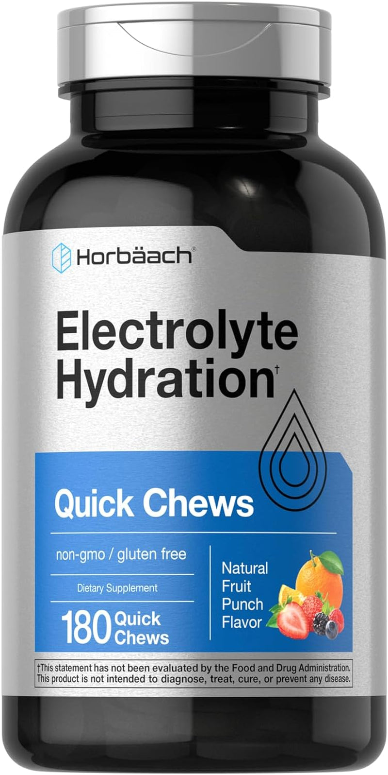 Electrolyte Quick Chews | 180 Count | Natural Fruit Punch Flavor | Vegetarian, Non-Gmo, and Gluten Free Hydration Supplement | by Horbaach