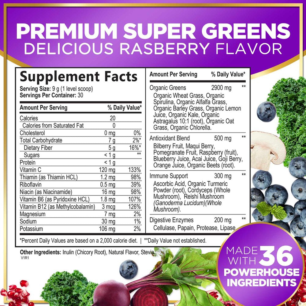 Hello Lovely! Super Greens Drink Powder, Greens Blend Smoothie Mix for Energy Support W/Superfood Spirulina, Chlorella & Antioxidants, Digestive Enzymes, Vegan, Non-Gmo, Berry Flavor - 30 Servings