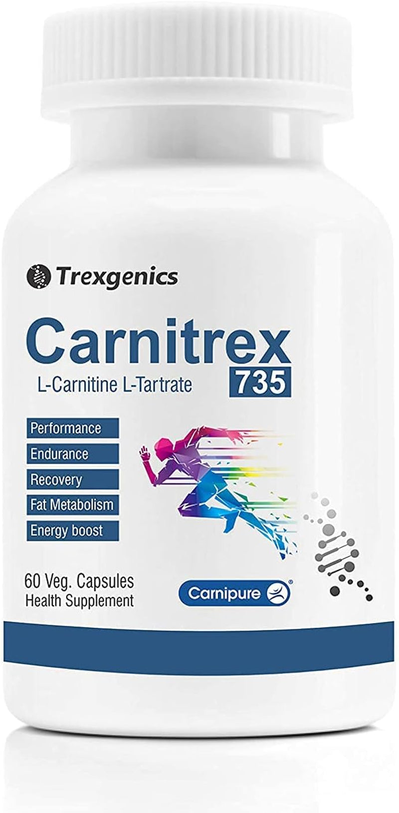 BETT Trexgenics® CARNITREX 735 - CARNIPURE (Lonza, Switzerland) L-Carnitine L-Tartrate 735Mg, Fat Metabolism, Energy, Endurance & Performance Boost Advanced Formula (60 Veg. Capsules)