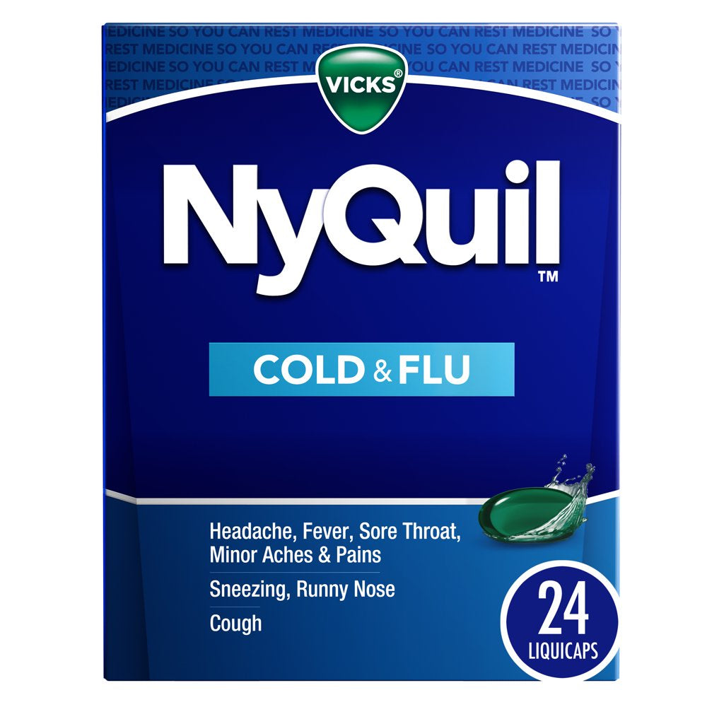 Vicks Nyquil Liquicaps, Nighttime Cold, Cough & Flu Medicine, Over-The-Counter Medicine, 24 Ct