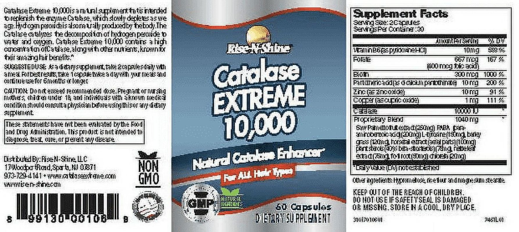Rise-N-Shine Catalase Extreme 10,000 IU with Saw Palmetto, Biotin, Unisex Hair Supplement, 3 Pack