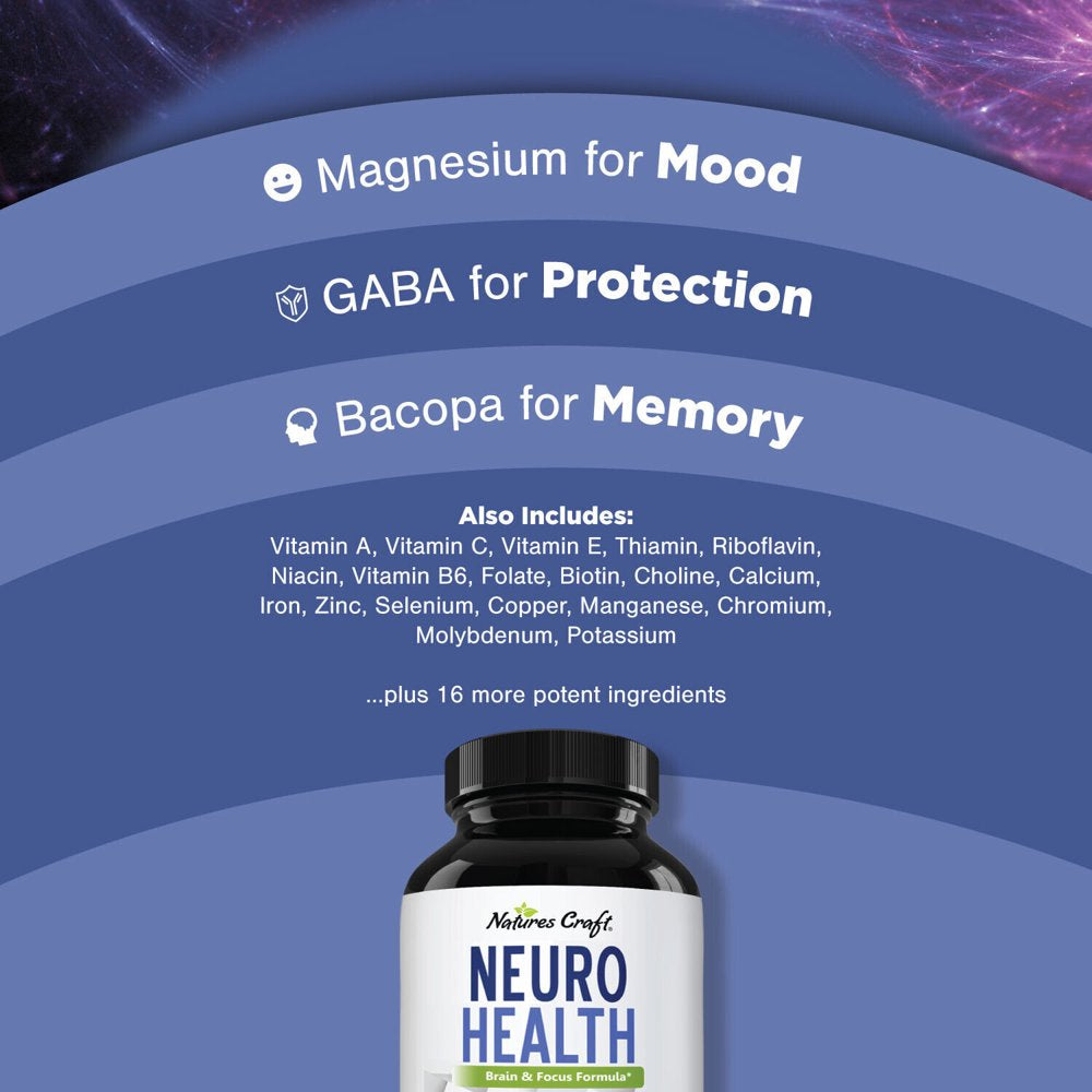 NEURO HEALTH Nootropics Brain Supplement Support - Memory Booster for Mind Focus 60 Capsules