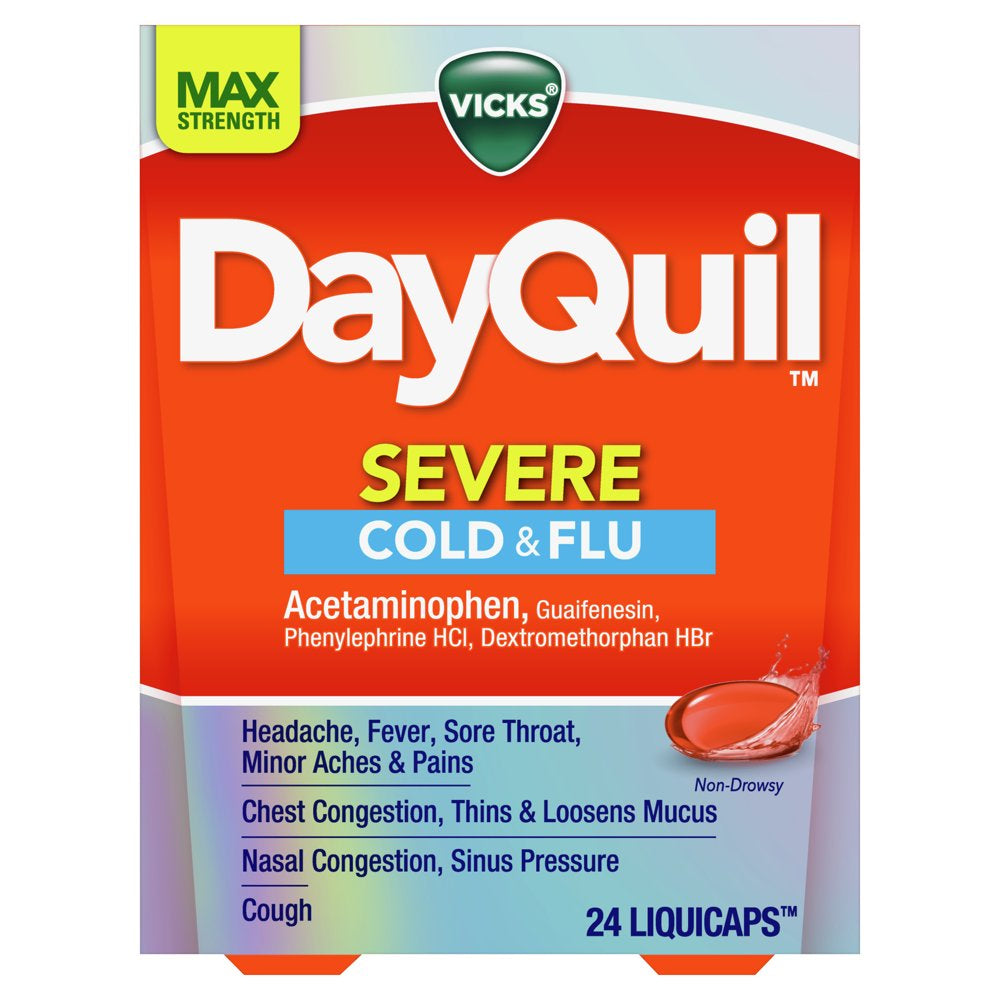 Vicks Dayquil Severe Liquicaps, Cough, Cold and Flu Relief, Over-The-Counter Medicine, 24 Ct