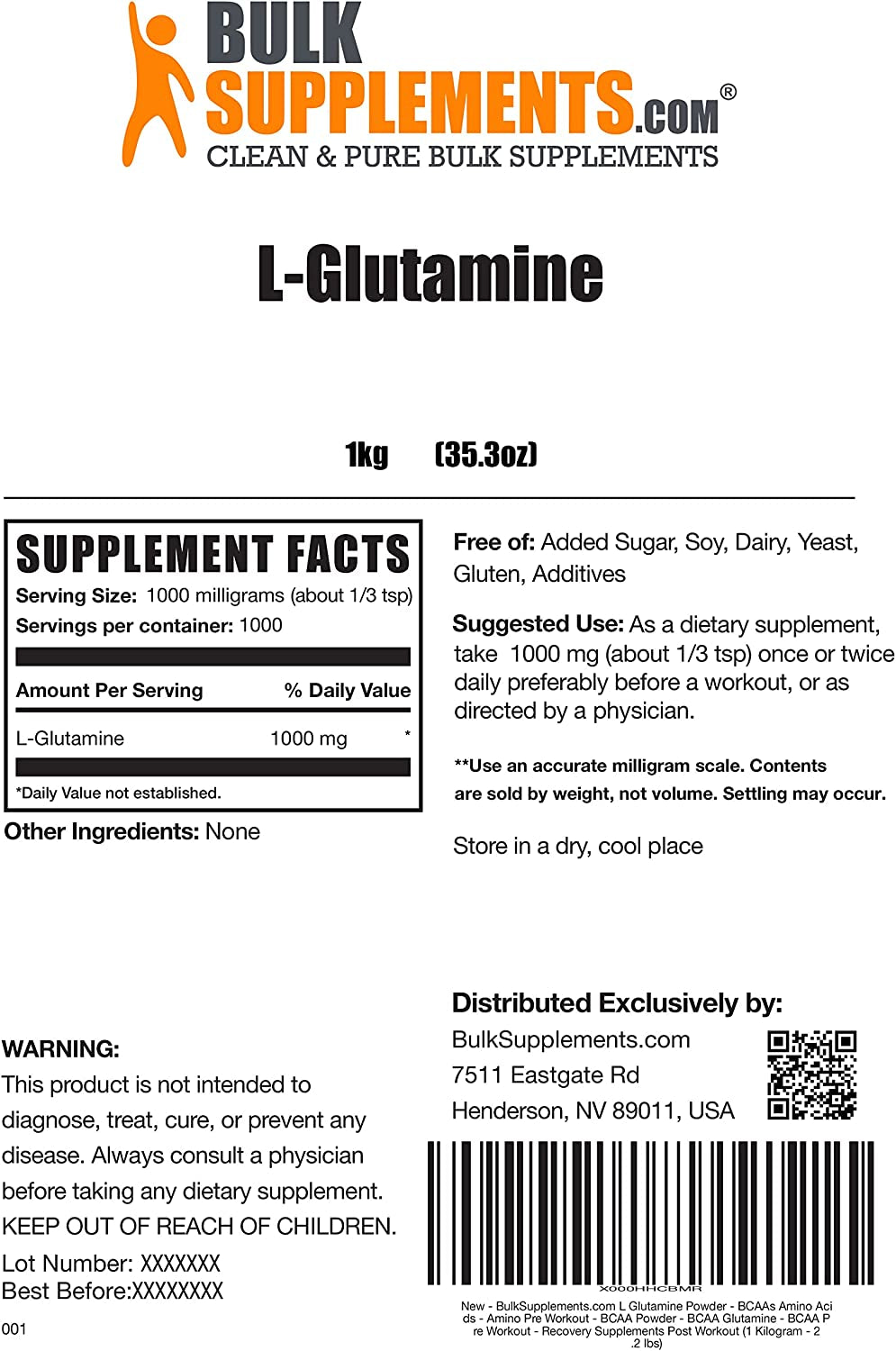 BULKSUPPLEMENTS.COM Creatine Monohydrate 1KG & L-Glutamine 1KG