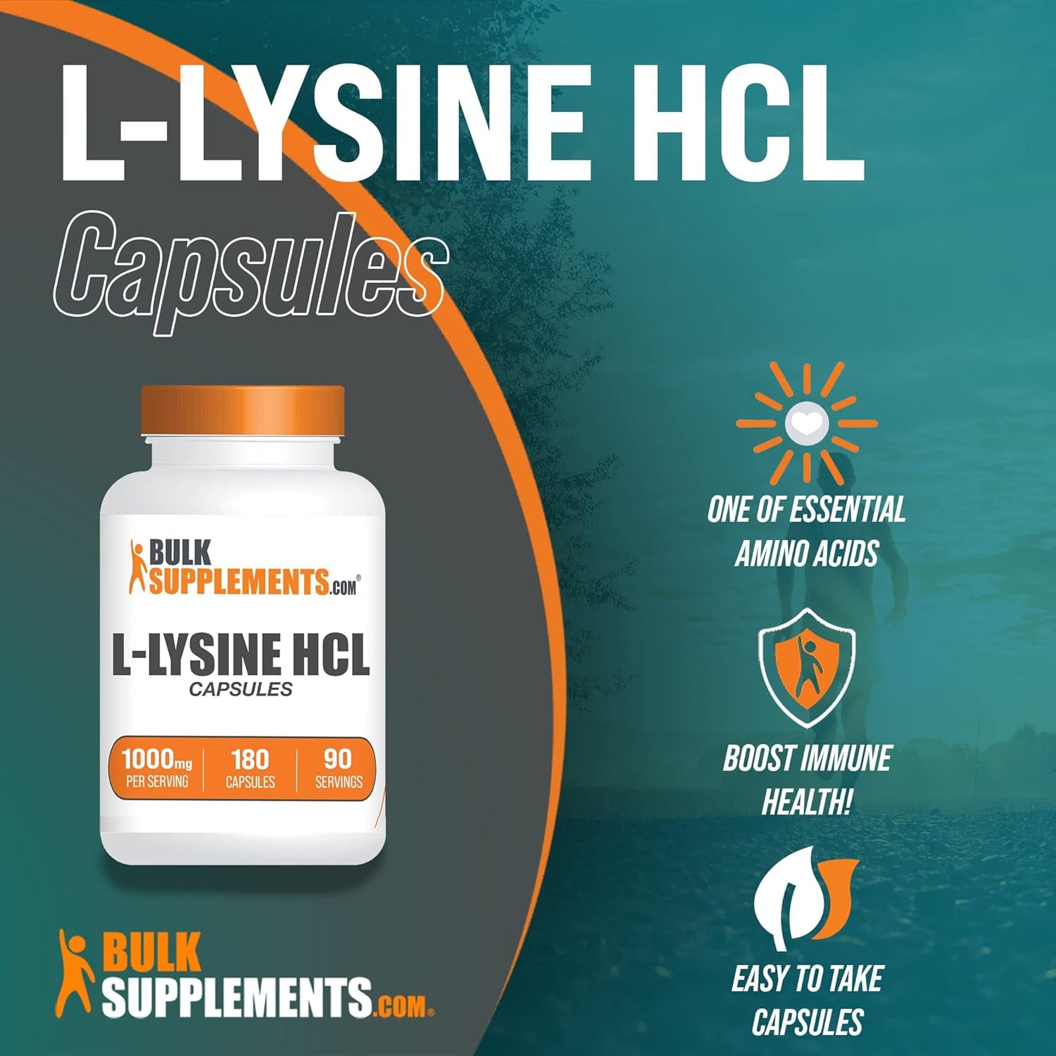 BULKSUPPLEMENTS.COM L-Lysine 1000Mg Capsules - Lysine Capsules - Lysine Supplement - L-Lysine Hcl Capsules - Immune Support - 2 Capsules per Serving - 90-Day Supply (180 Capsules)