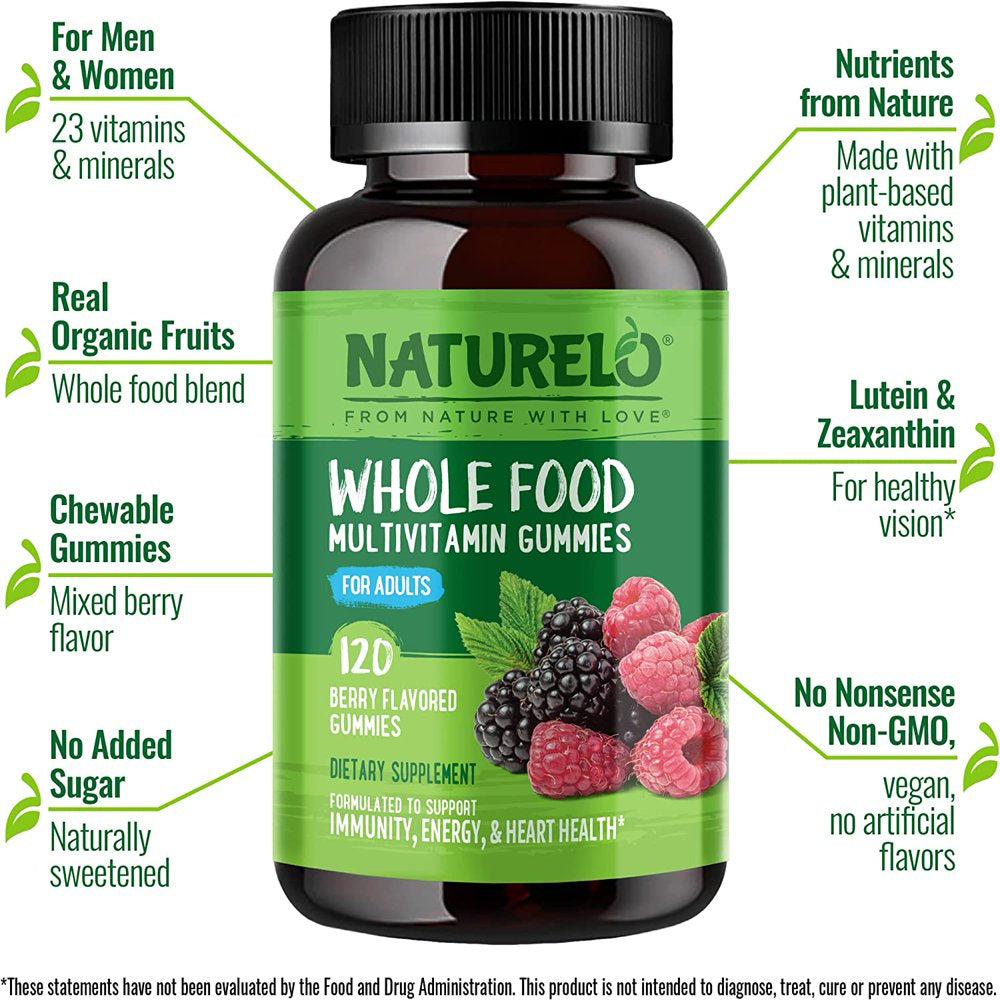 NATURELO Whole Food Vitamin Gummies for Adults - Chewable Gummy Multivitamin for Men & Women - 120 Vegan Gummies (Packaging May Vary)