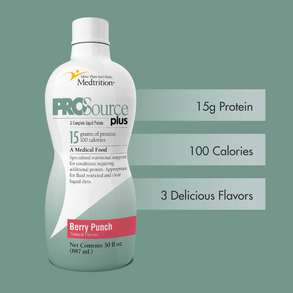 Liquid Collagen Peptides Type I, III 15 Grams Protein per Oz. |Prosource plus Berry Punch Bottle Medtrition|