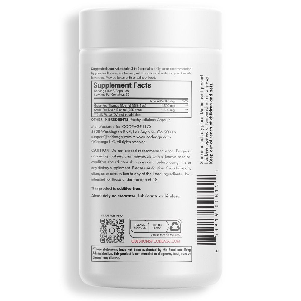 Grass-Fed Beef Thymus, Freeze-Dried, Non-Defatted, Desiccated Glandular Supplement, Non-Gmo, 180 Ct