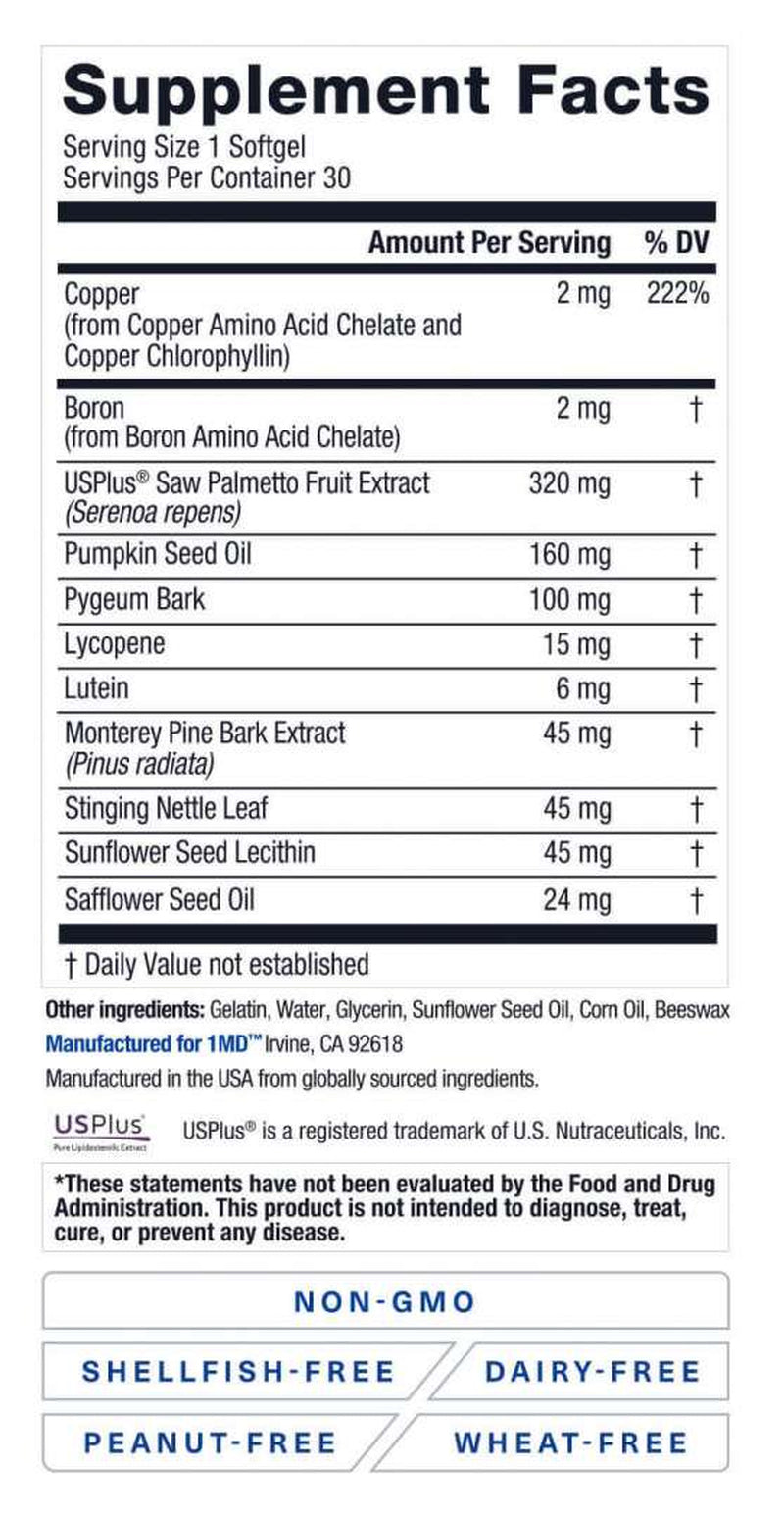 1MD Nutrition Prostatemd Saw Palmetto Prostate Support Supplement - Support for Urinary Tract and Frequent Bathroom Urges | 30 Day Supply