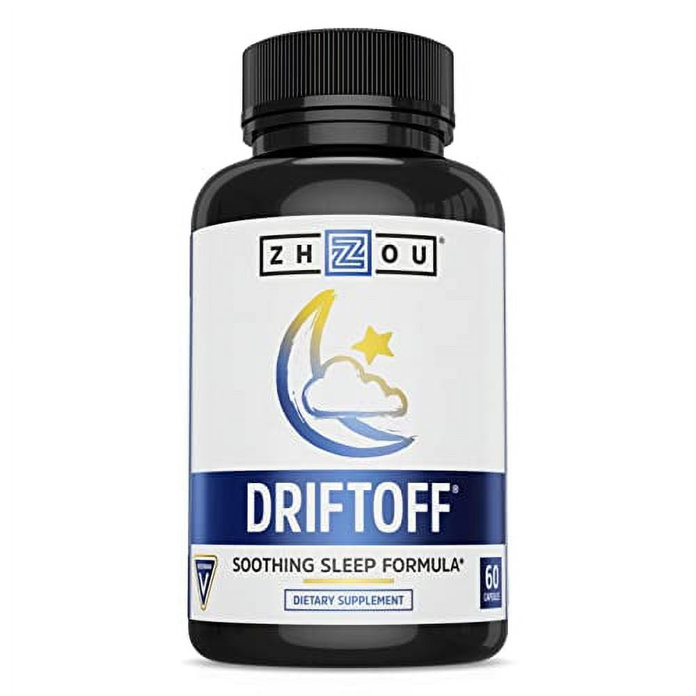 Zhou Drift off Premium Sleep Aid with Valerian Root, Melatonin, GABA & Tryptophan | Sleep Well, Wake Refreshed | 30 Servings, 60 Veggie Caps