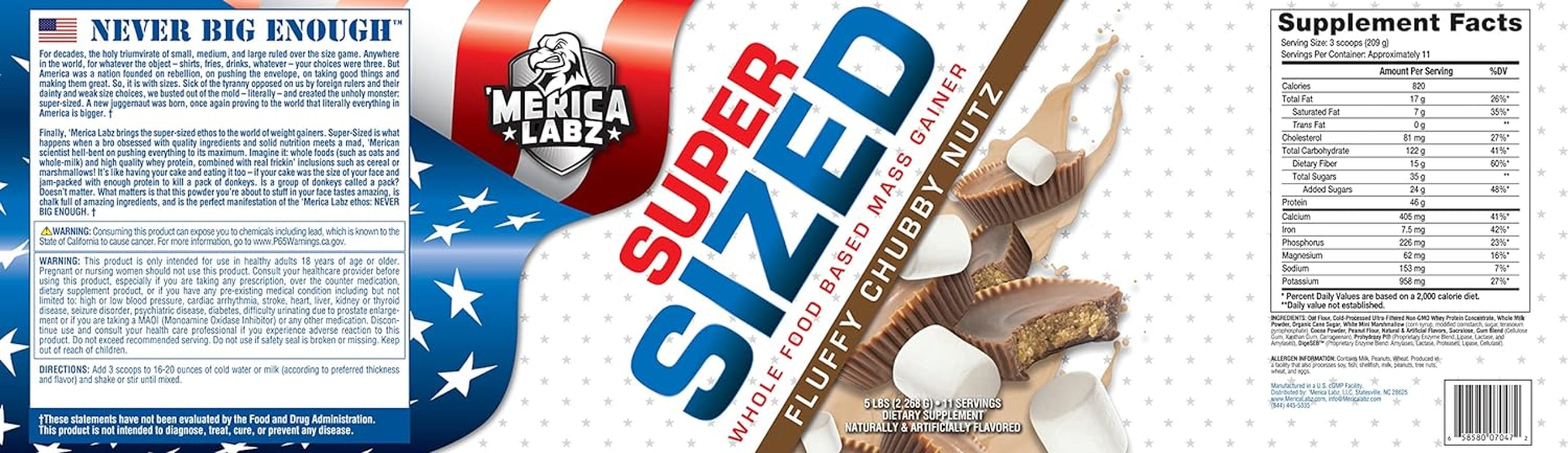 'Merica Labz Super Sized Whole Food Based Mass Gainer with 46G of Protein, Includes Digestive Enyzmes for Easy Digestion, 5 Lbs (Fluffy Chubby Nutz)