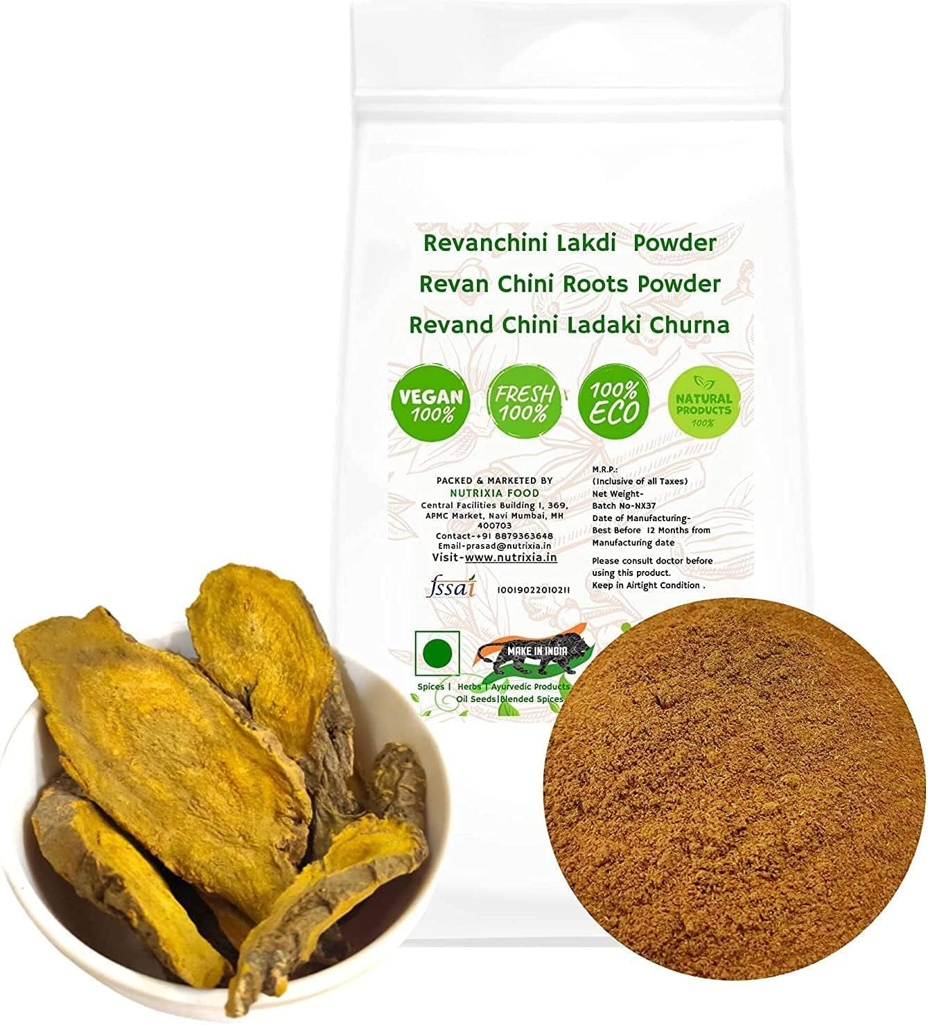 Honoly Revand Chini Powder / /Revand Khatai Powder/Rheum Emodi Revanchini Lakdi Powder Revan Chini Roots Revand Chini Ladaki Churna (100 GMS)