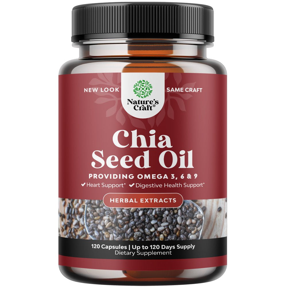 Chia Seed Oil Extract Capsules - Plant Based Omega 3 6 9 Supplement Daily Fiber Capsules for Adults Digestive Support Immunity and Heart Health Omega 3 Fatty Acids Supplement for Men and Women 120